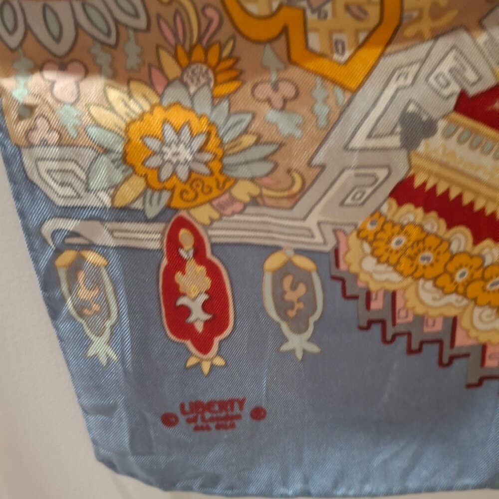 Liberty Square Cotton & Oblong 52"L x11.5 W Silk Scarf/Blue Stripe  Cotton Sq - Picture 5 of 11